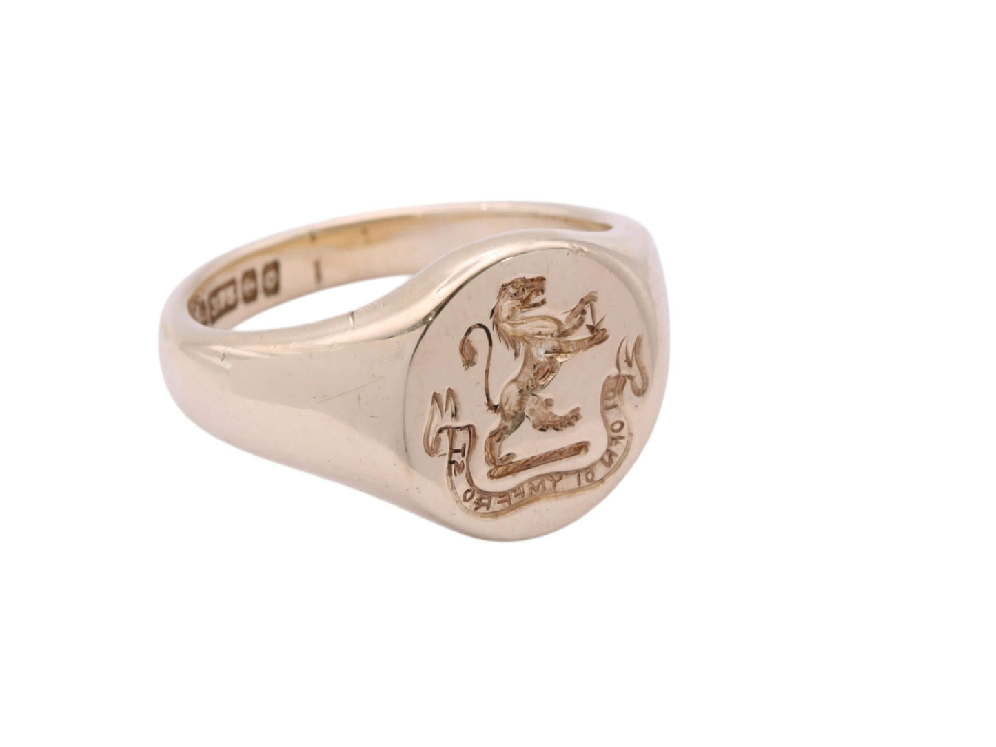 Vintage 9ct Gold Intaglio Lion "Fearless in his pride" Welsh Signet Ring, 1963