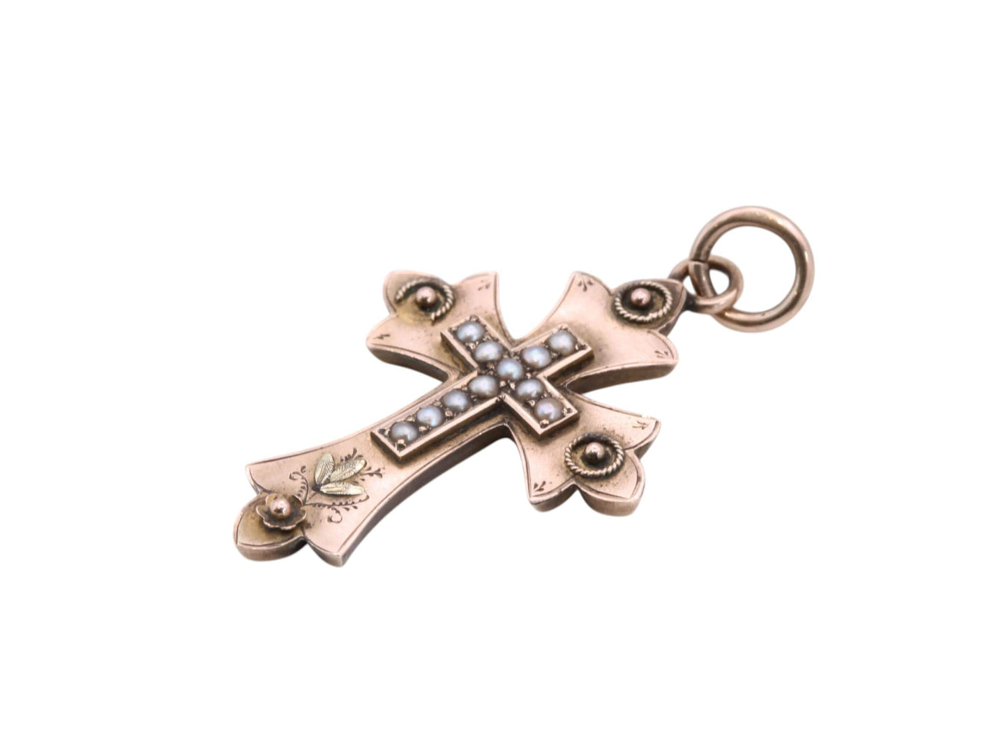 Antique 9ct Gold Seed Pearl Cross, 1893