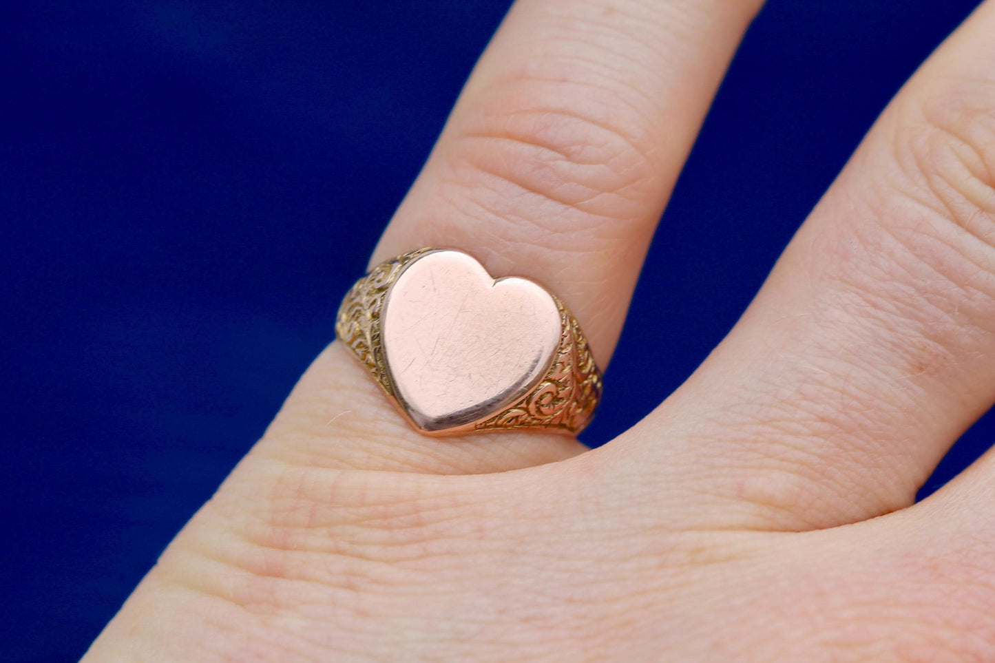 Antique 9ct Gold Heart Signet Ring, 1913