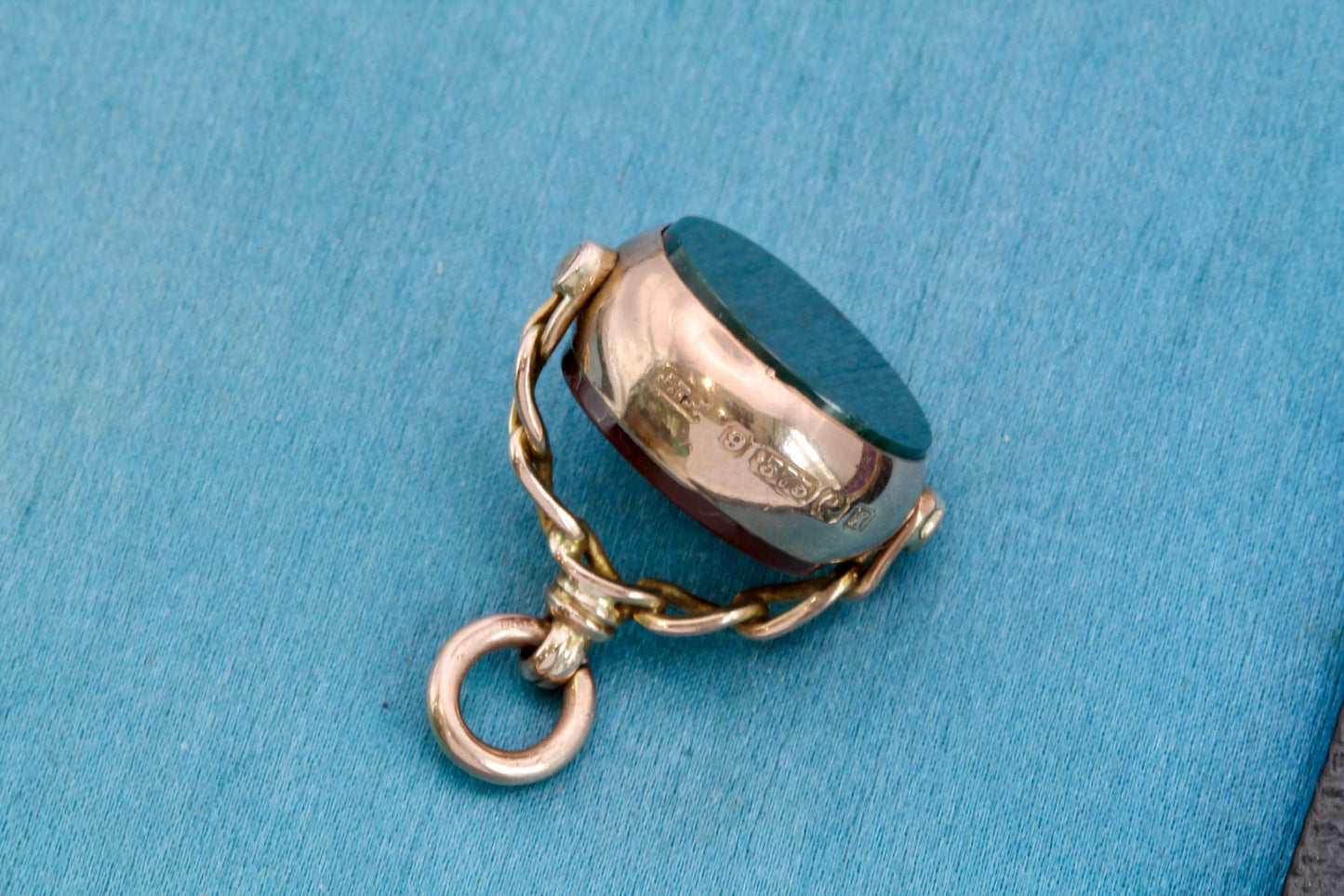 Antique 9ct Gold Bloodstone Carnelian Spinner Pendant, 1922