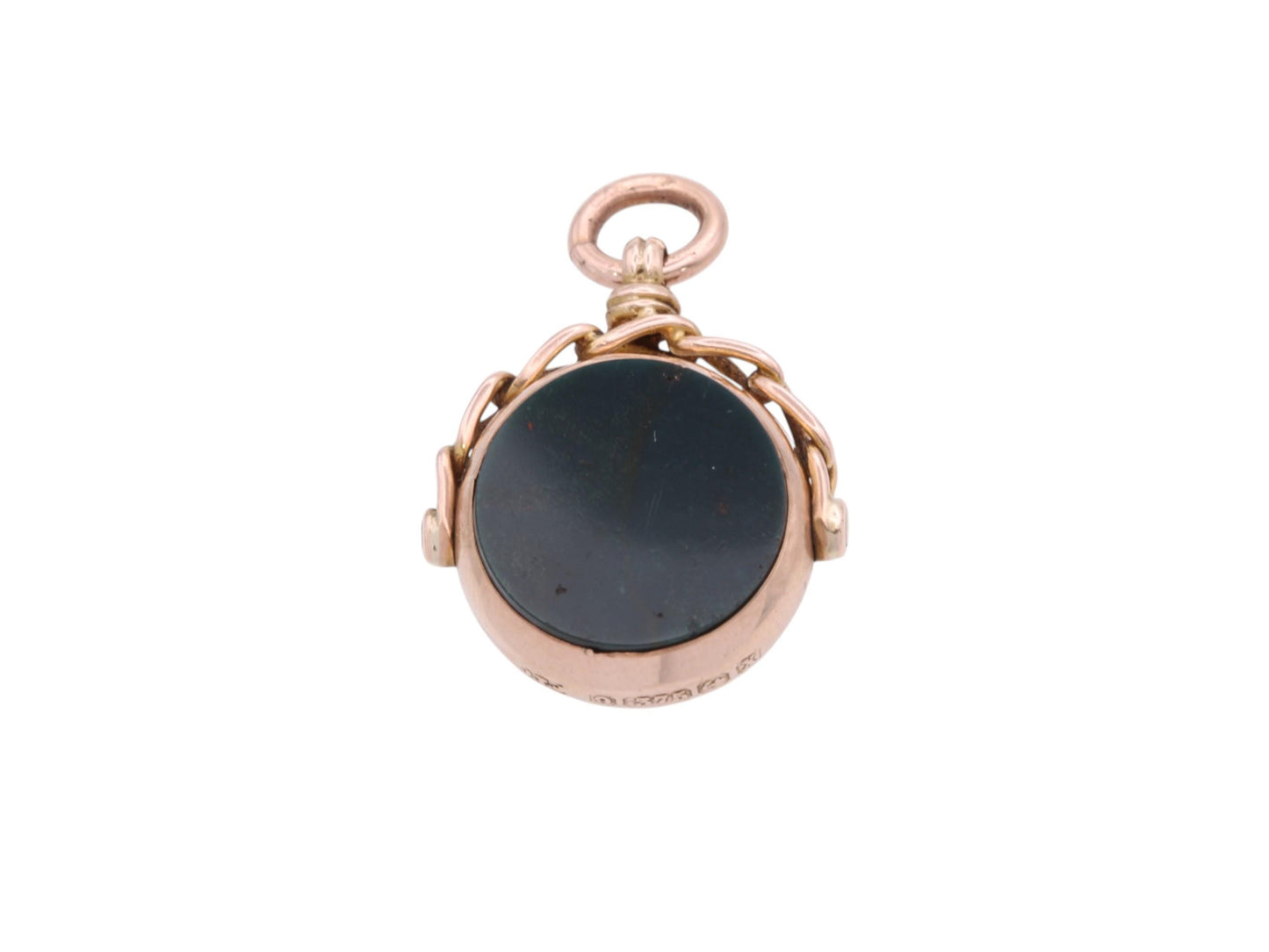 Antique 9ct Gold Bloodstone Carnelian Spinner Pendant, 1922