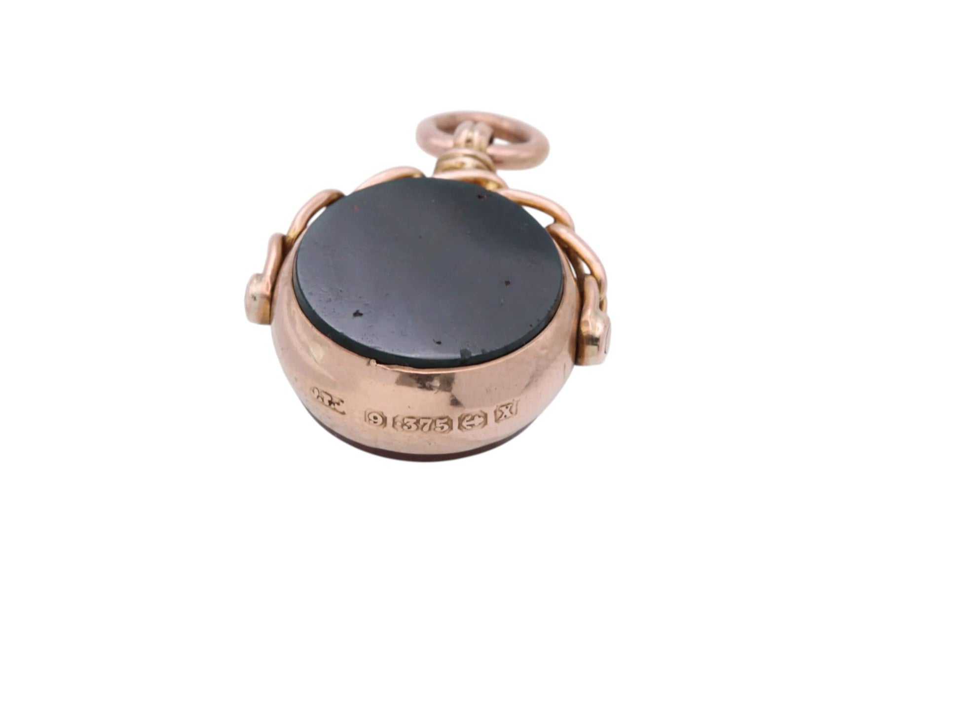 Antique-9ct-Gold-Bloodstone-Carnelian-Spinner-Pendant,-1922