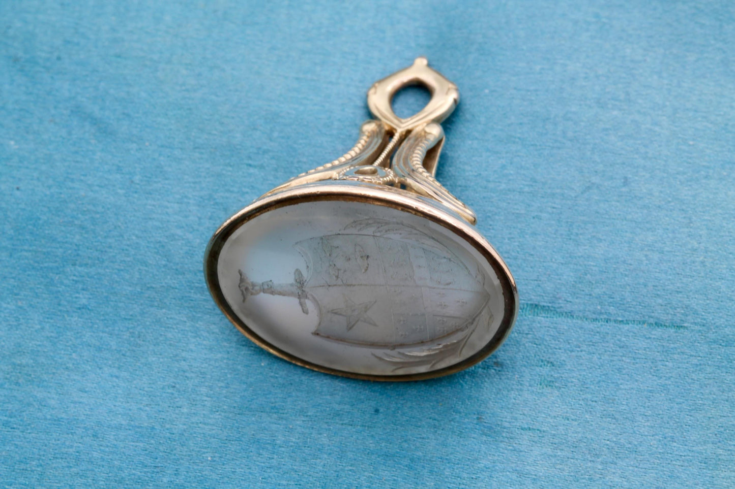 Antique 9ct Gold Chalcedony Intaglio Seal, c.1860