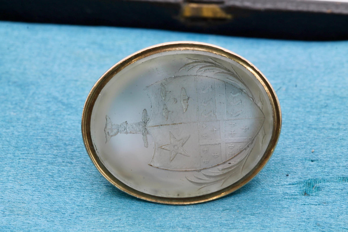 Antique 9ct Gold Chalcedony Intaglio Seal, c.1860