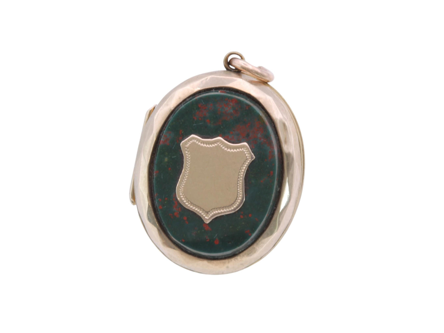 Antique Victorian 9ct Gold Bloodstone Locket with Shield Cartouche, c.1860