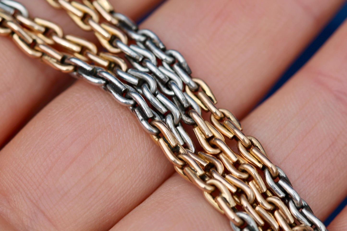 Antique 18ct Gold & Platinum Wheat Link Double Albert Necklace Chain, 14.5"