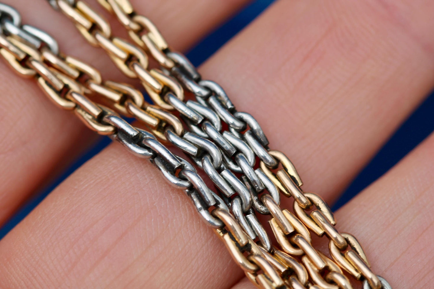 Antique 18ct Gold & Platinum Wheat Link Double Albert Necklace Chain, 14.5"