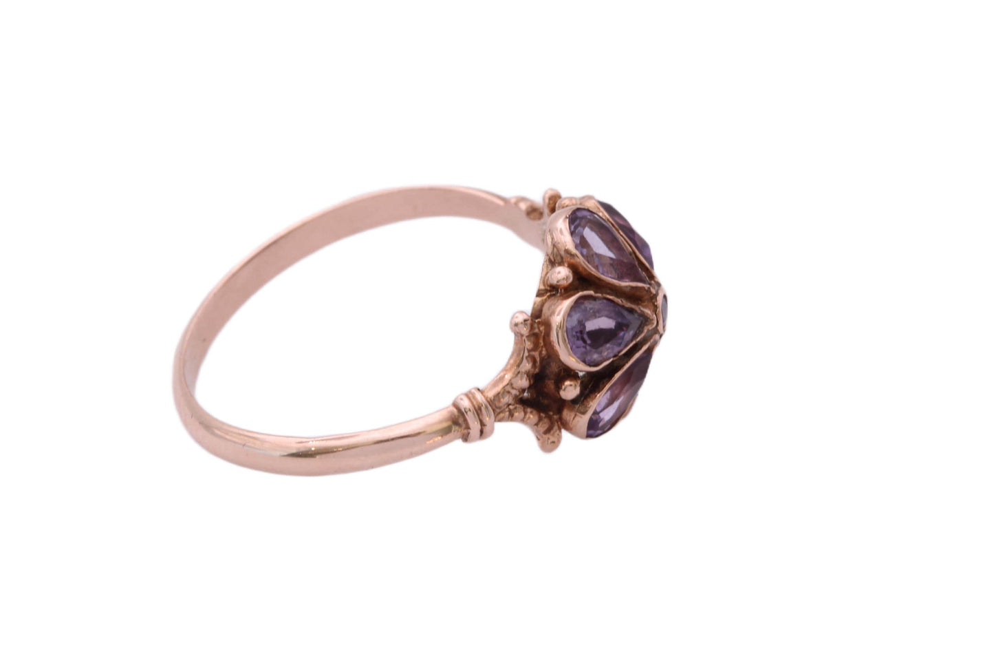 Antique Edwardian 9ct Rose Gold Amethyst Flower Cluster Ring, c.1901