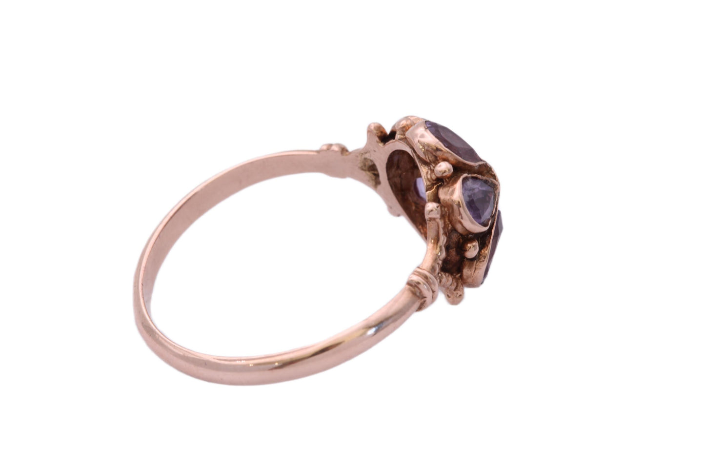 Antique Edwardian 9ct Rose Gold Amethyst Flower Cluster Ring, c.1901