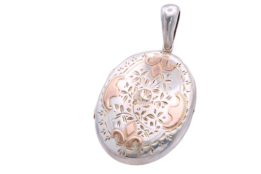 Antique Victorian Sterling Silver & 9ct Rose Gold Locket, 1882