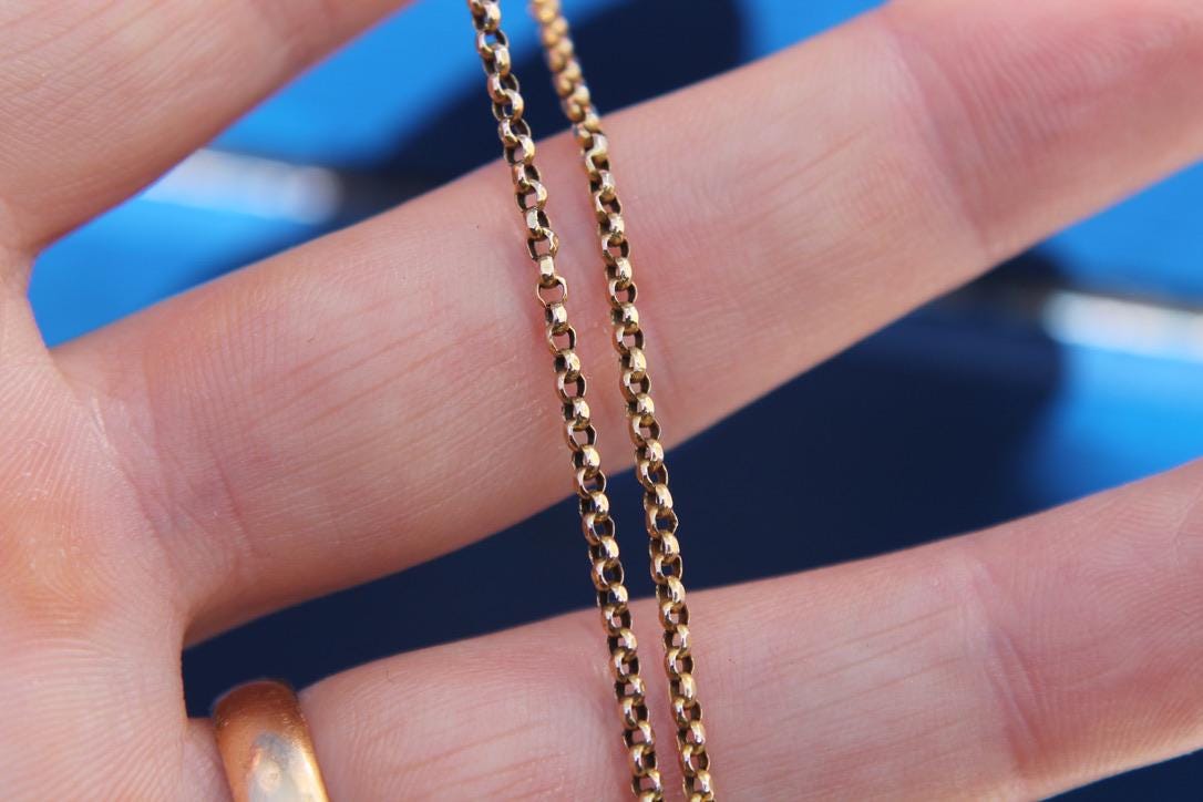 Antique Edwardian 9ct Gold Belcher Link Necklace, c.1901