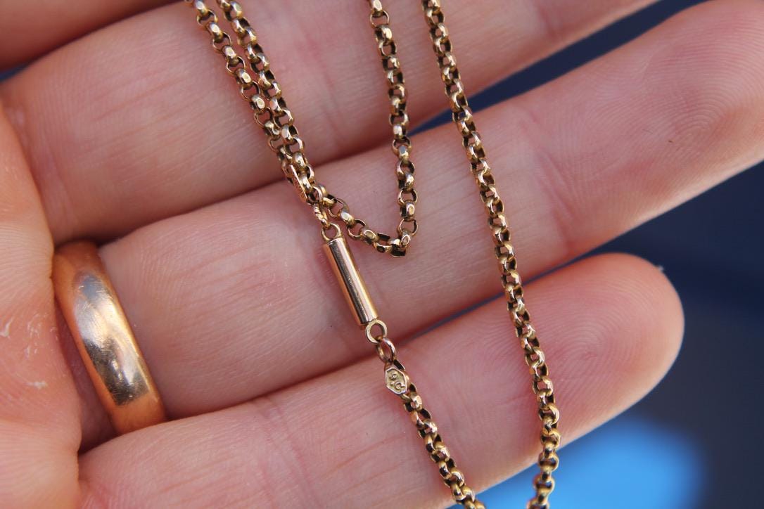 Antique Edwardian 9ct Gold Belcher Link Necklace, c.1901