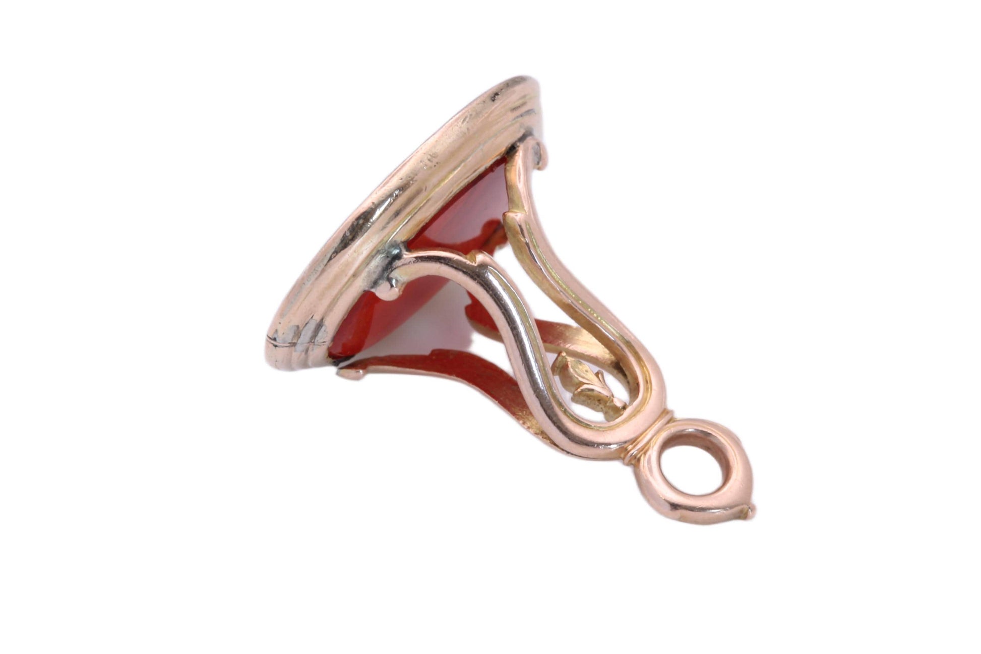 Antique-9ct-Gold-Carnelian-Intaglio-Lion-Crest-Seal-Pendant