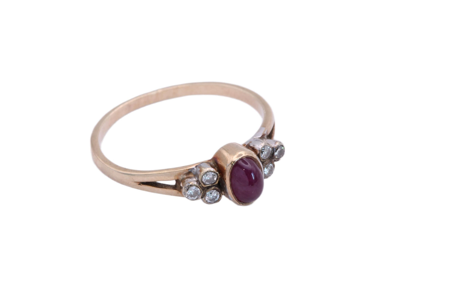 Vintage 9ct Gold Ruby Cabochon & Diamond Ring | c.1970