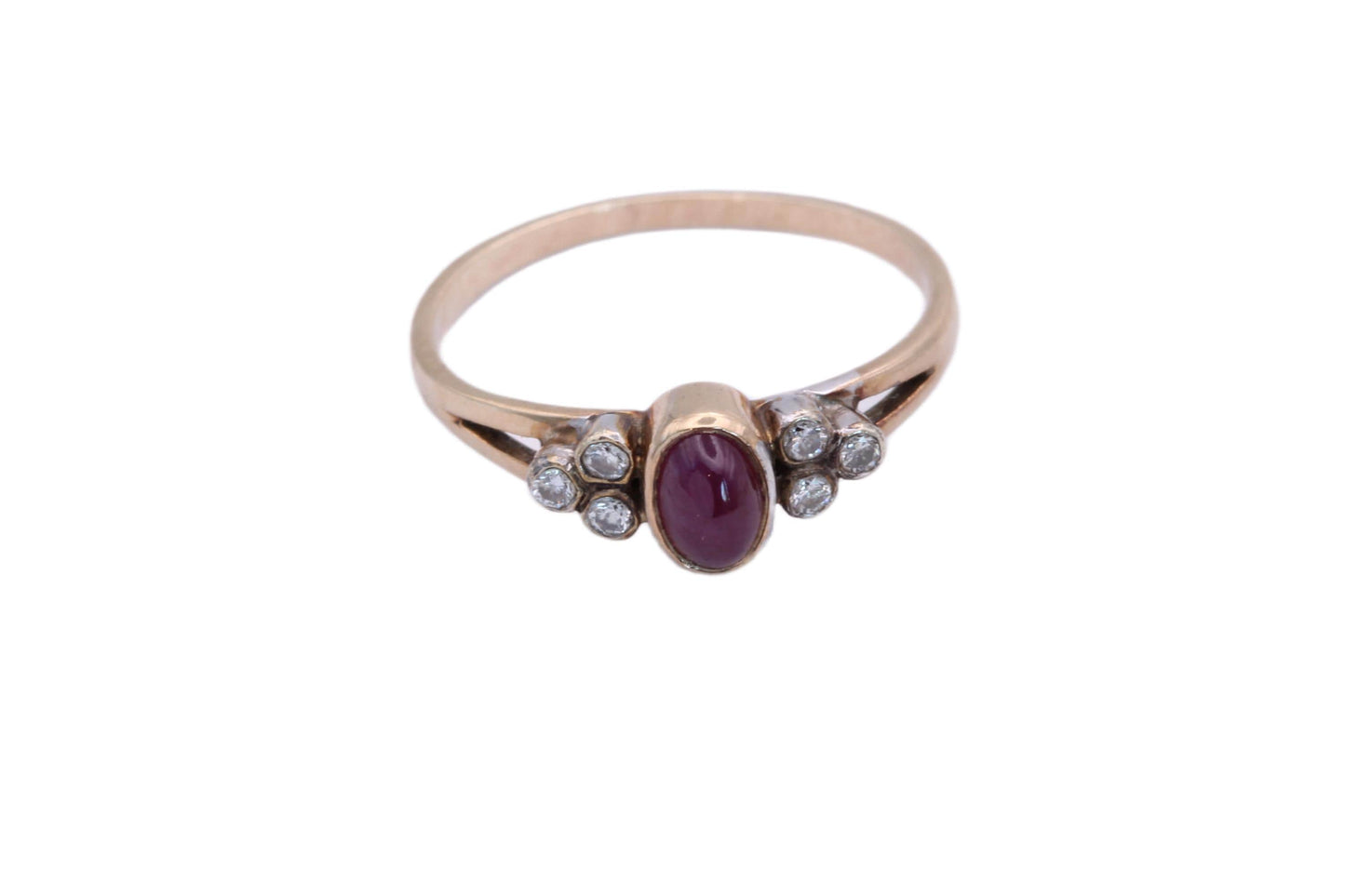 Vintage 9ct Gold Ruby Cabochon & Diamond Ring | c.1970