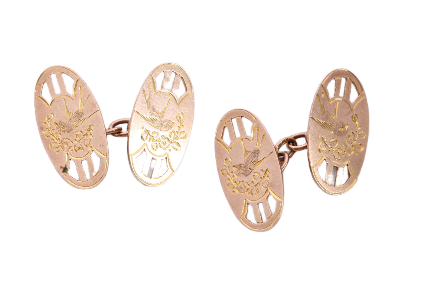 Antique 9ct Rose Gold Swallow Cufflinks, 1926