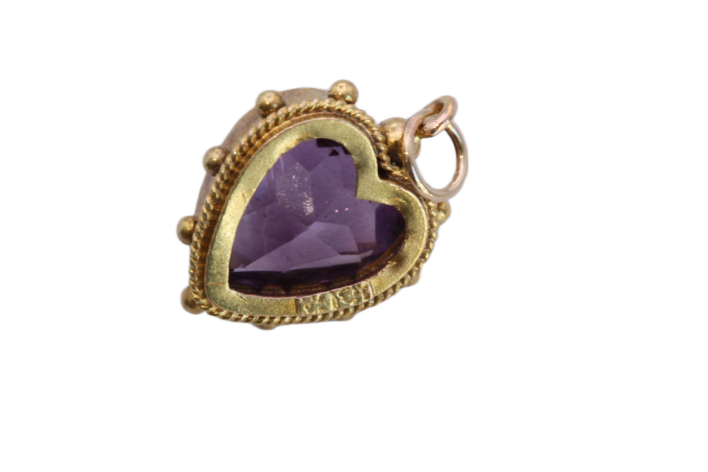 Antique 15ct Gold Heart Amethyst Pendant Charm