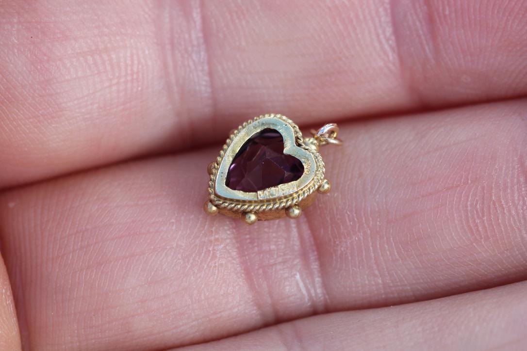 Antique 15ct Gold Small Heart Amethyst Pendant, c.1901