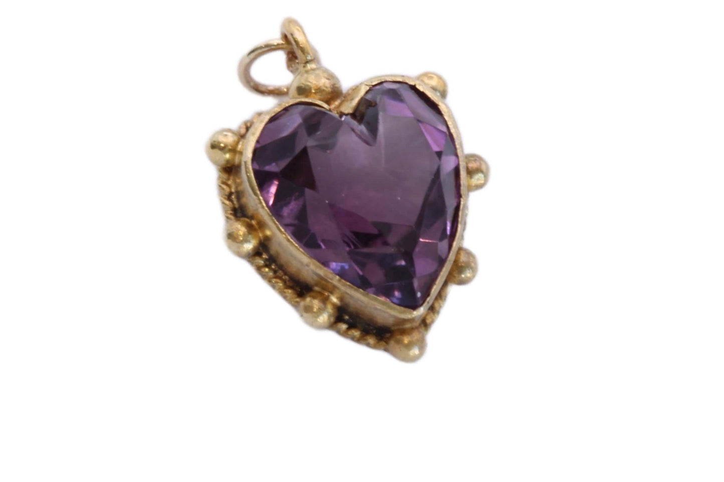 Antique 15ct Gold Small Heart Amethyst Pendant, c.1901