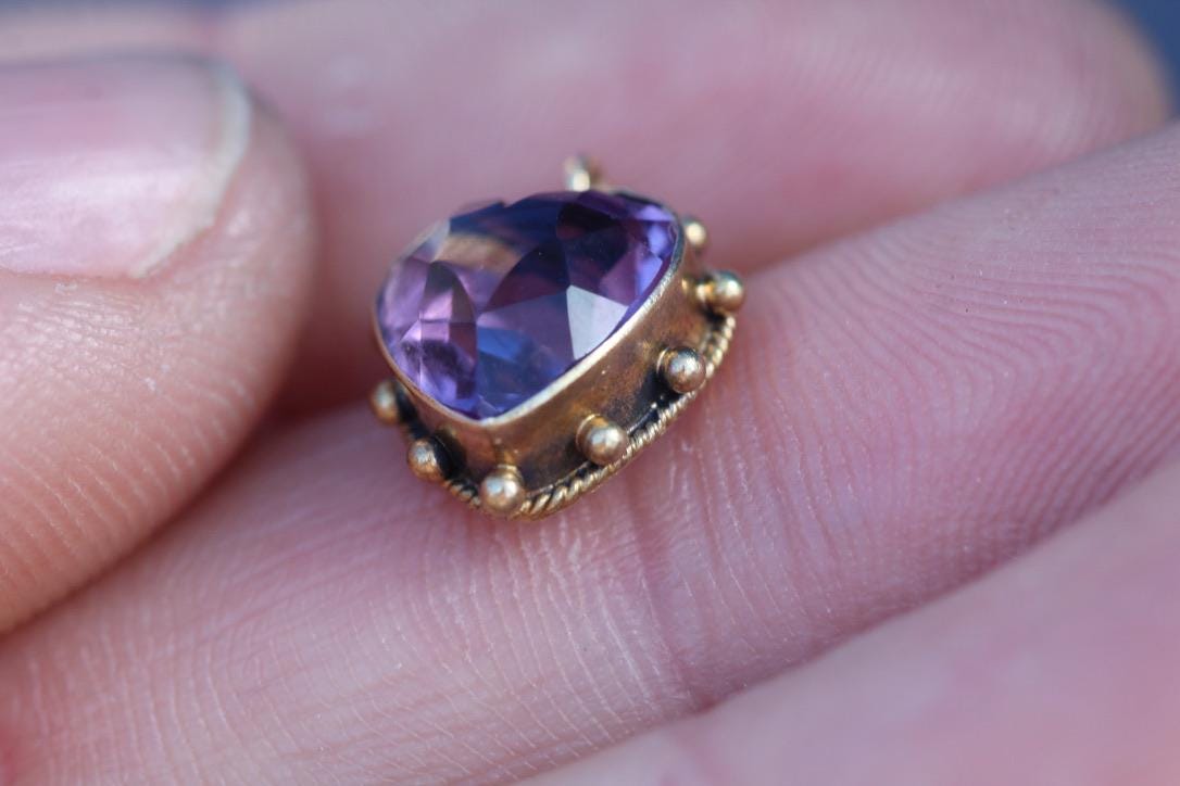 Antique 15ct Gold Heart Amethyst Pendant Charm
