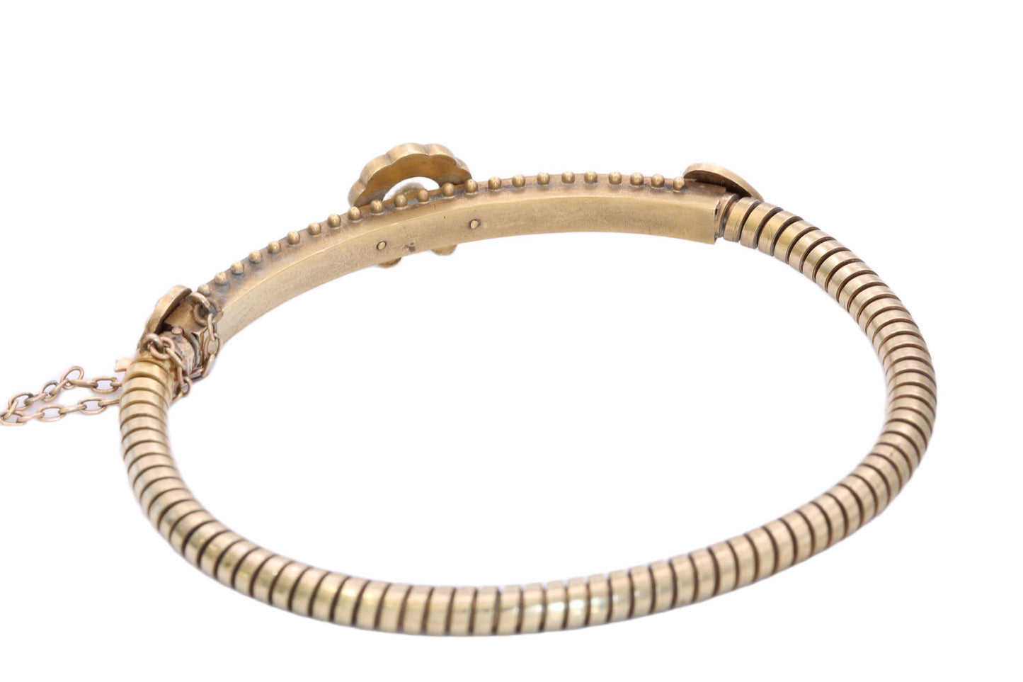 Antique 9ct Gold Seed Pearl Horseshoe Bangle, Edwardian c.1901