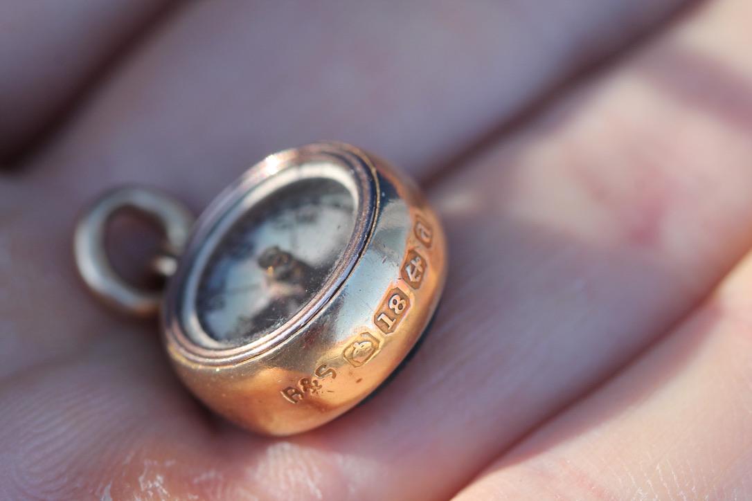 Antique 18ct Gold Bloodstone Compass Pendant, 1903