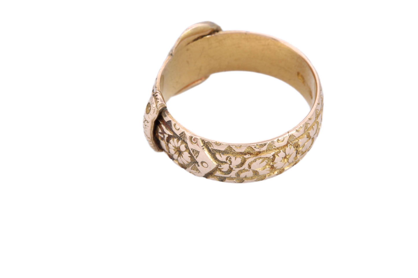 Antique 18ct Gold Finely Chased Floral Buckle Ring