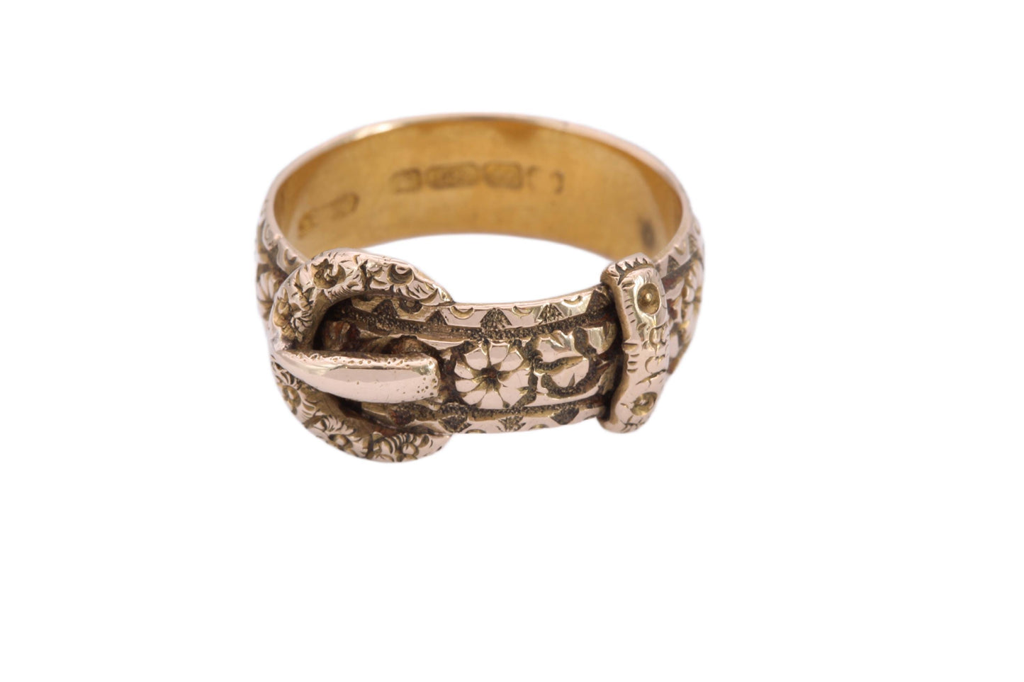 Antique 18ct Gold Finely Chased Floral Buckle Ring