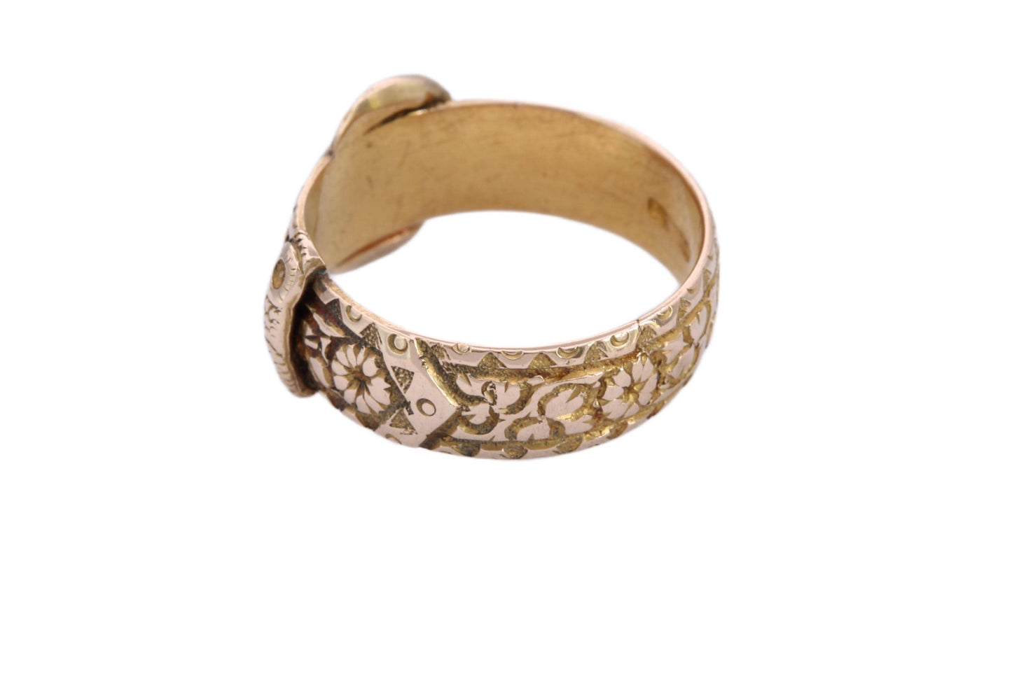 Antique-18ct-Gold-Finely-Chased-Floral-Buckle-Ring