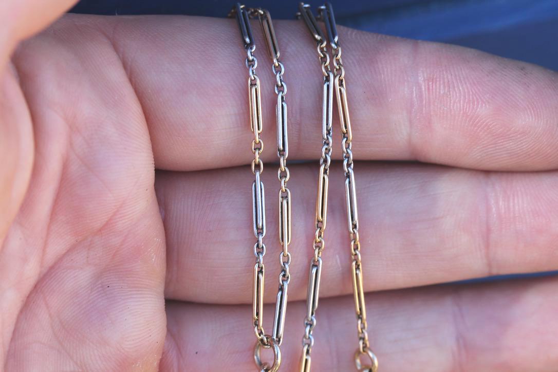 Antique 18ct Gold & Platinum Double Albert Chain, c.1900, 13.75"