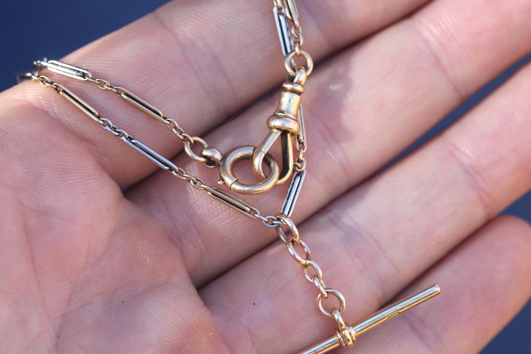 Antique 18ct Gold & Platinum Double Albert Chain, c.1900, 13.75"