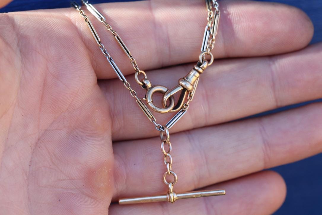 Antique-18ct-Gold-&-Platinum-Double-Albert-Chain,-c.1900,-13.75"