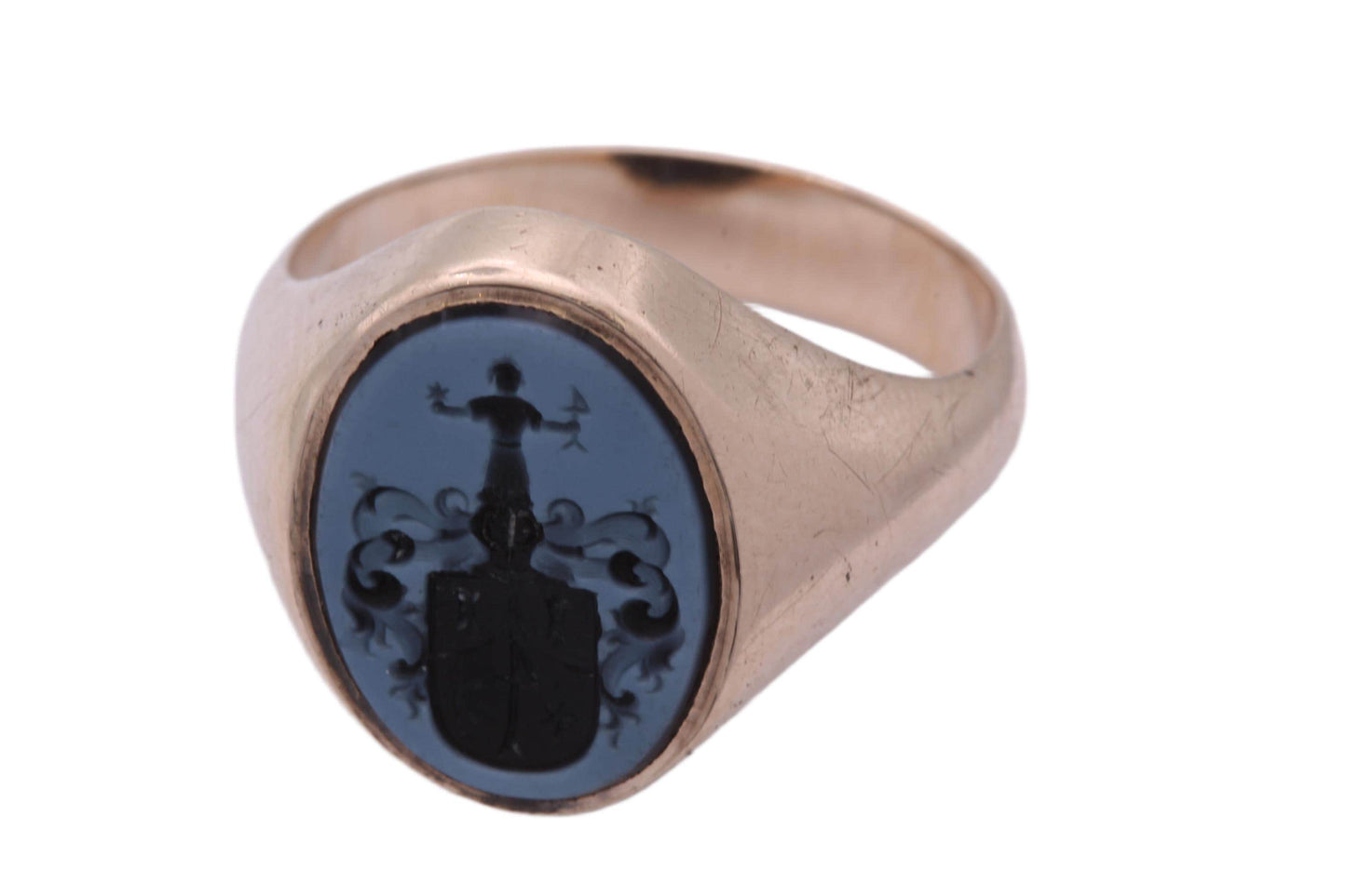 Antique 14ct Gold Sardonyx Intaglio Coat Of Arms Signet Ring