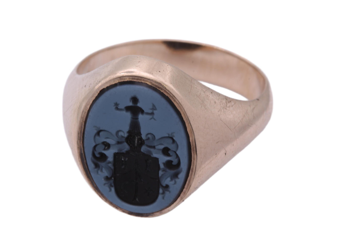 Antique 14ct Gold Sardonyx Intaglio Coat Of Arms Signet Ring