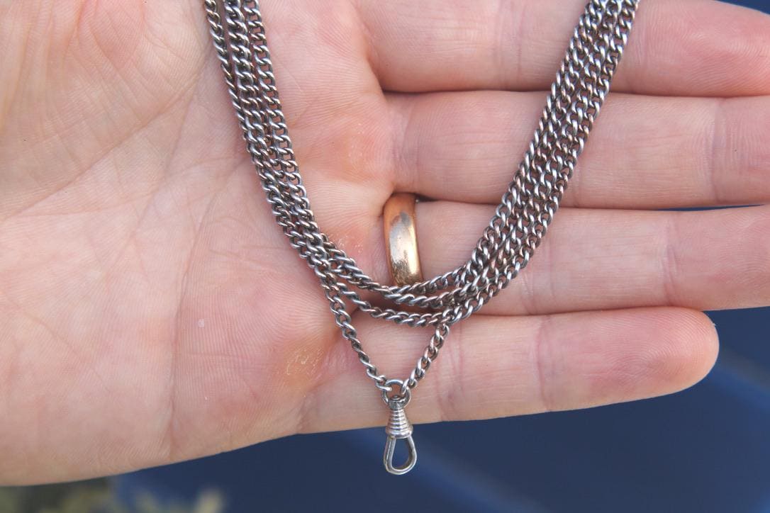 Antique Silver & Rolled Gold Long Guard Chain, c.1920