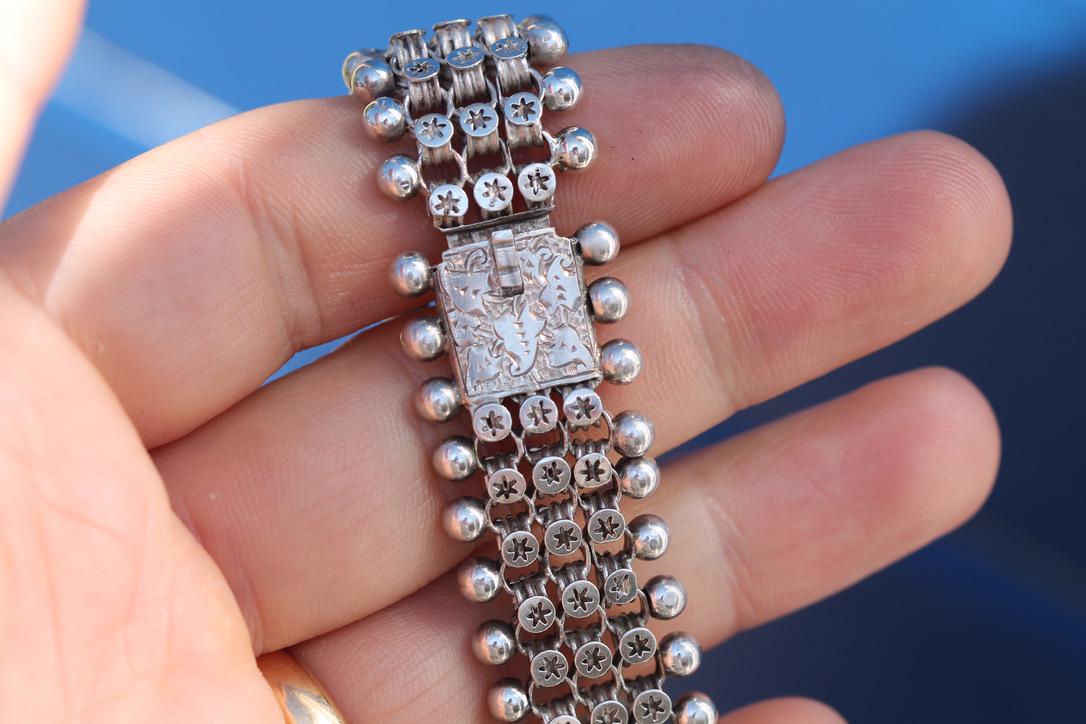 Antique Sterling Silver Star Link Bracelet, Victorian c.1880