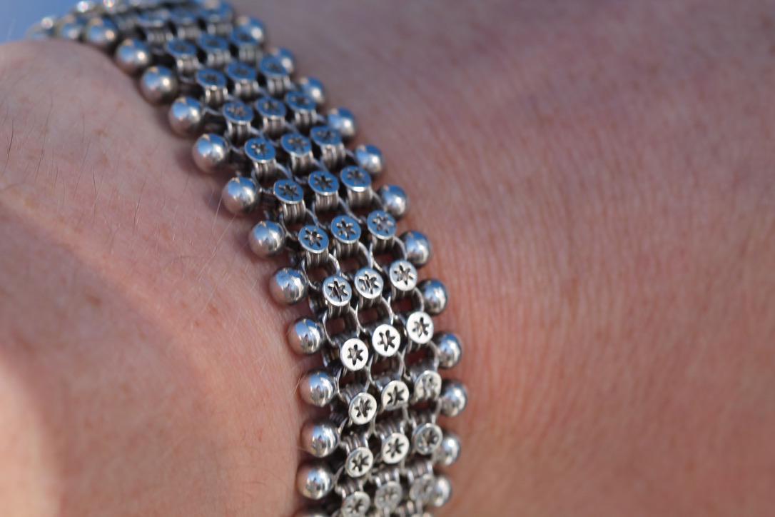 Antique-Sterling-Silver-Star-Link-Bracelet,-Victorian-c.1880