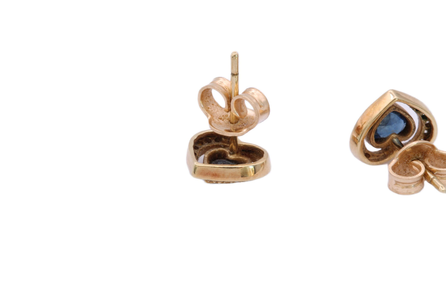Vintage 14ct Gold Sapphire & Diamond Heart Earrings, c.1980