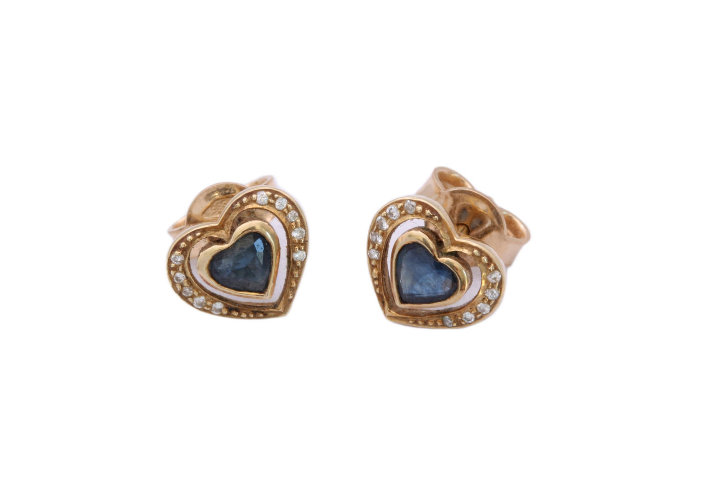 Vintage 14ct Gold Sapphire & Diamond Heart Earrings, c.1980