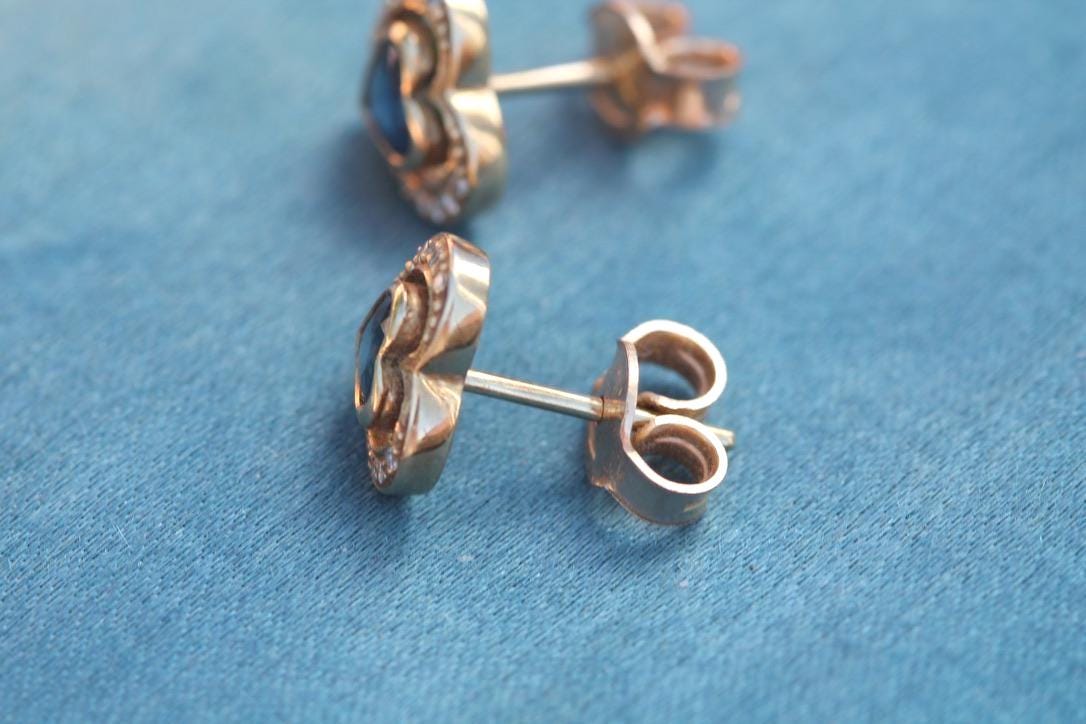 Vintage 14ct Gold Sapphire & Diamond Heart Earrings, c.1980