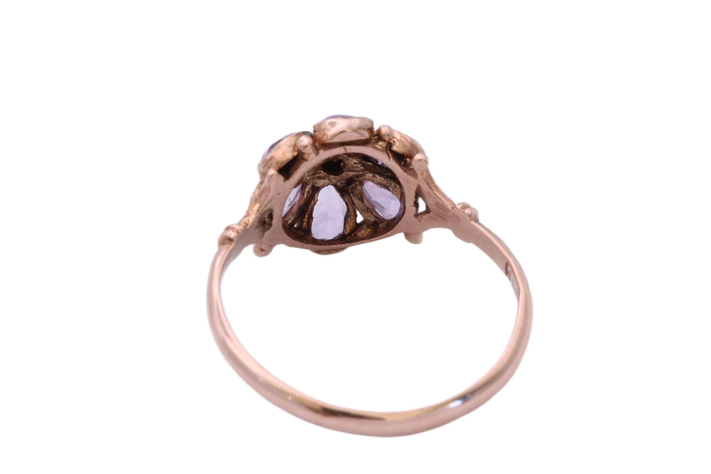 Antique Edwardian 9ct Rose Gold Amethyst Flower Cluster Ring, c.1901