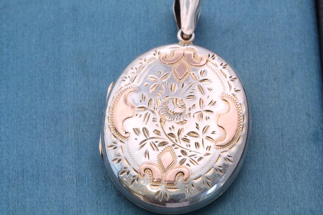 Antique Victorian Sterling Silver & 9ct Rose Gold Locket, 1882