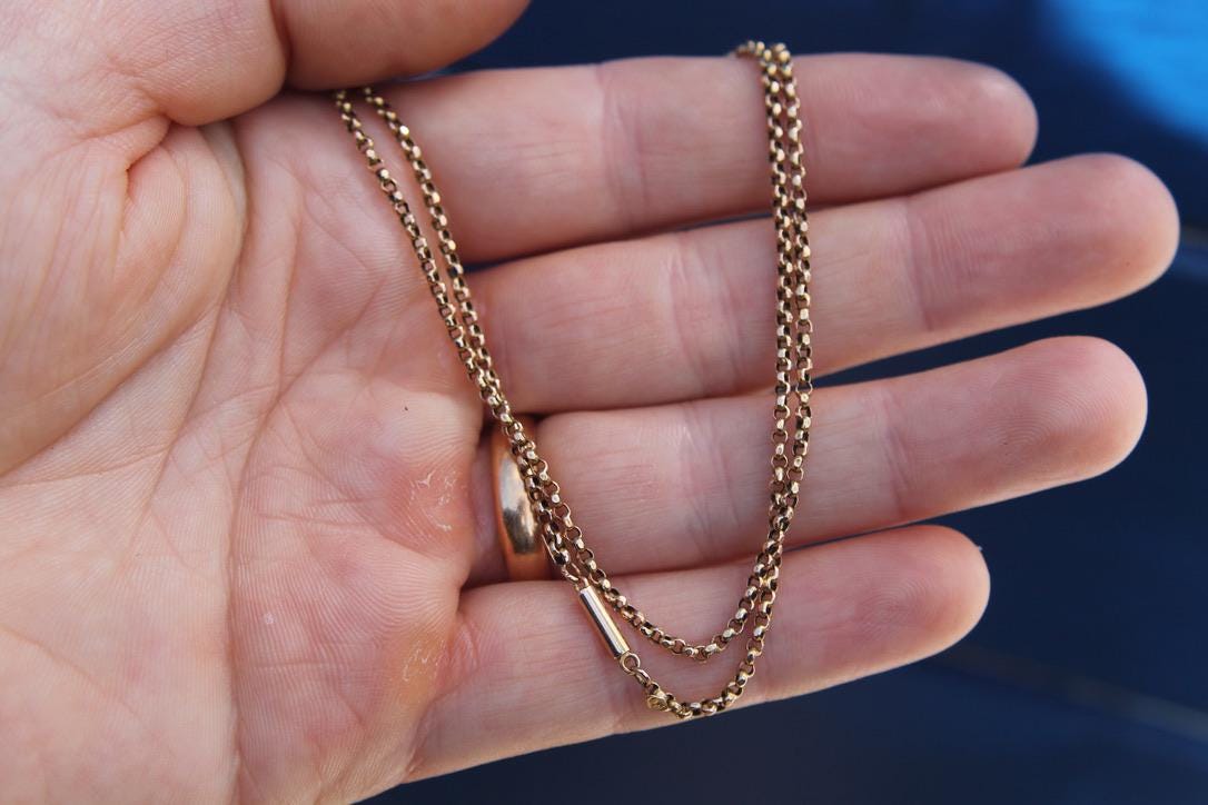 Antique Edwardian 9ct Gold Belcher Link Necklace, c.1901