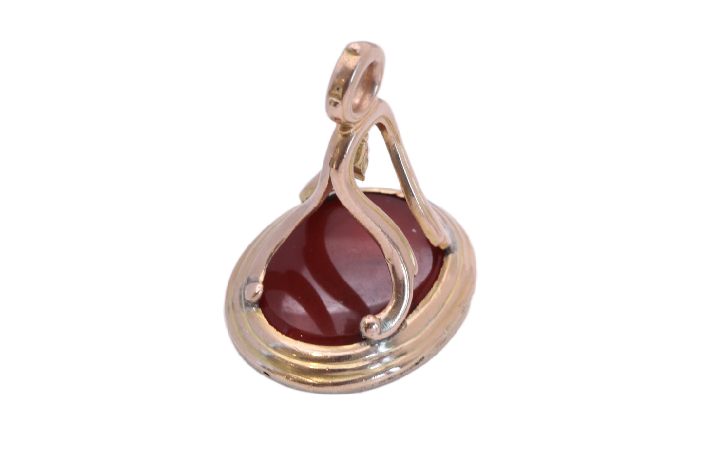 Antique 9ct Gold Carnelian Intaglio Lion Crest Seal Pendant