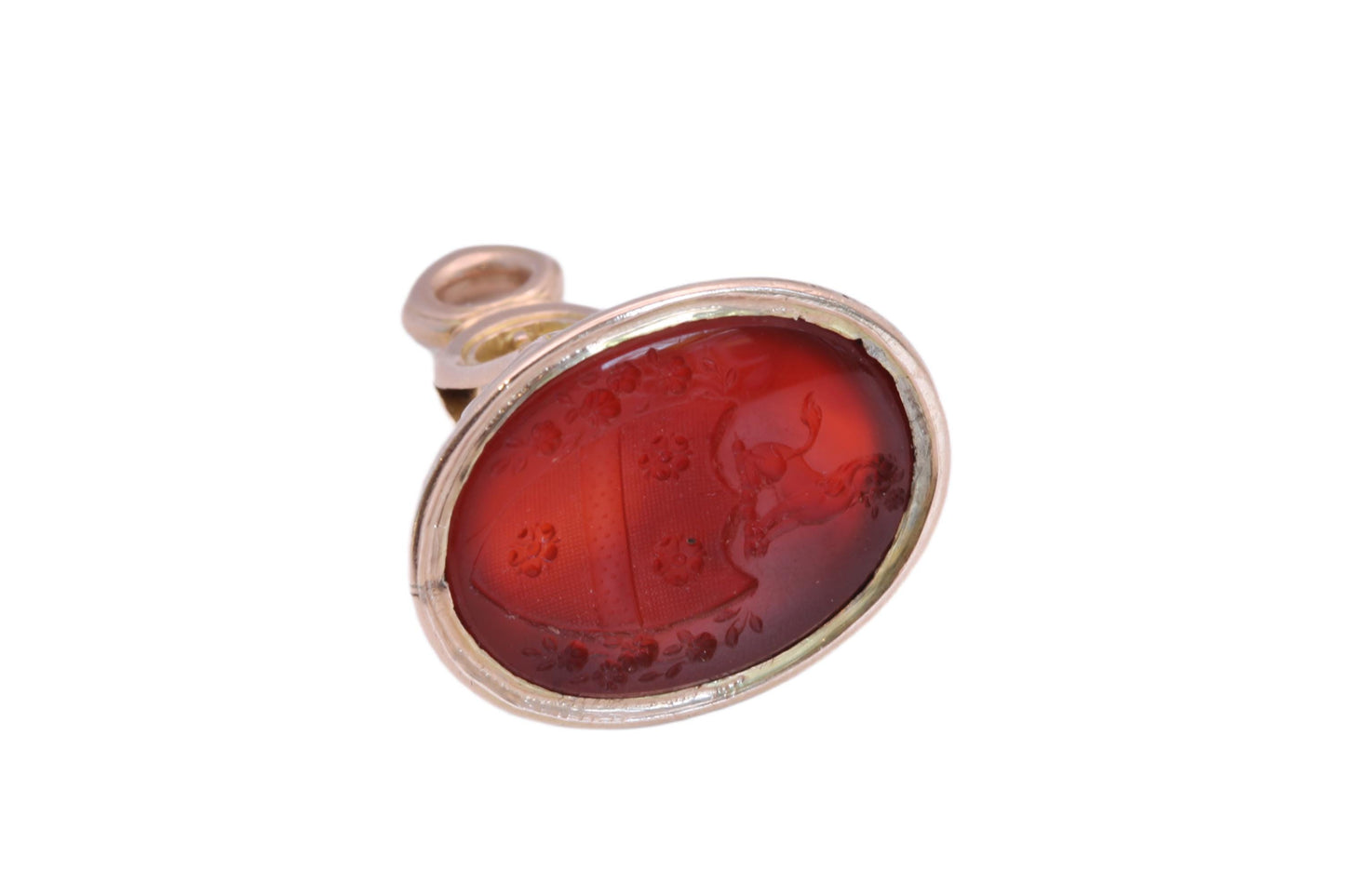 Antique 9ct Gold Carnelian Intaglio Lion Crest Seal Pendant
