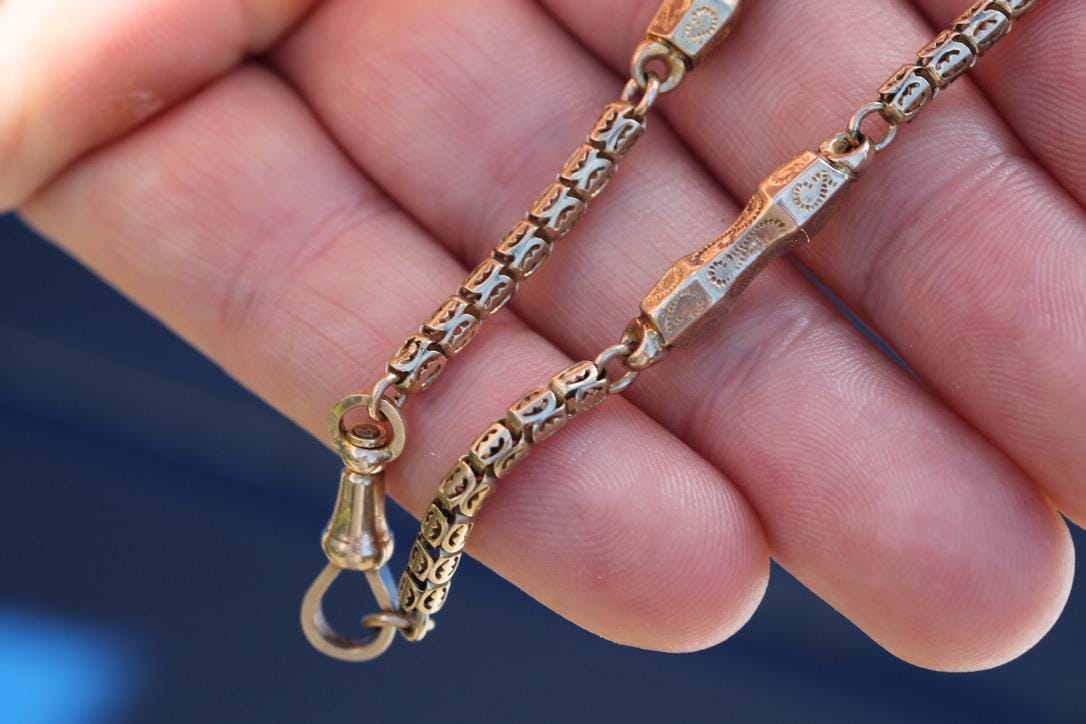 Antique 9ct Yellow Gold Fancy Pierced Link Bracelet, 7.75"