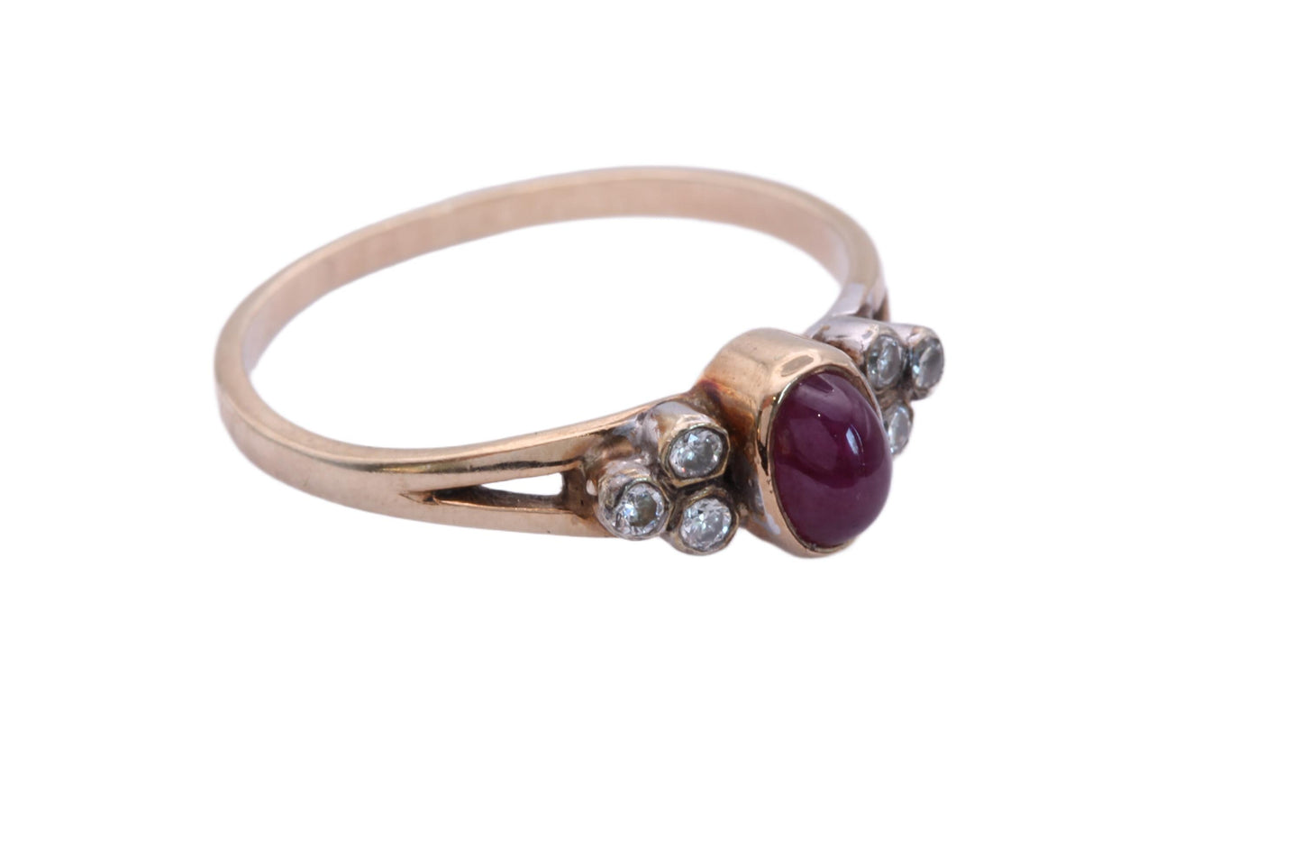 Vintage 9ct Gold Ruby Cabochon & Diamond Ring | c.1970