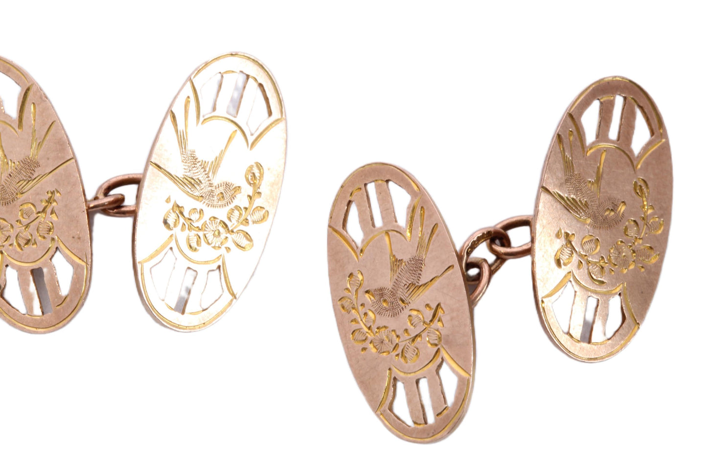 Antique 9ct Rose Gold Swallow Cufflinks, 1926
