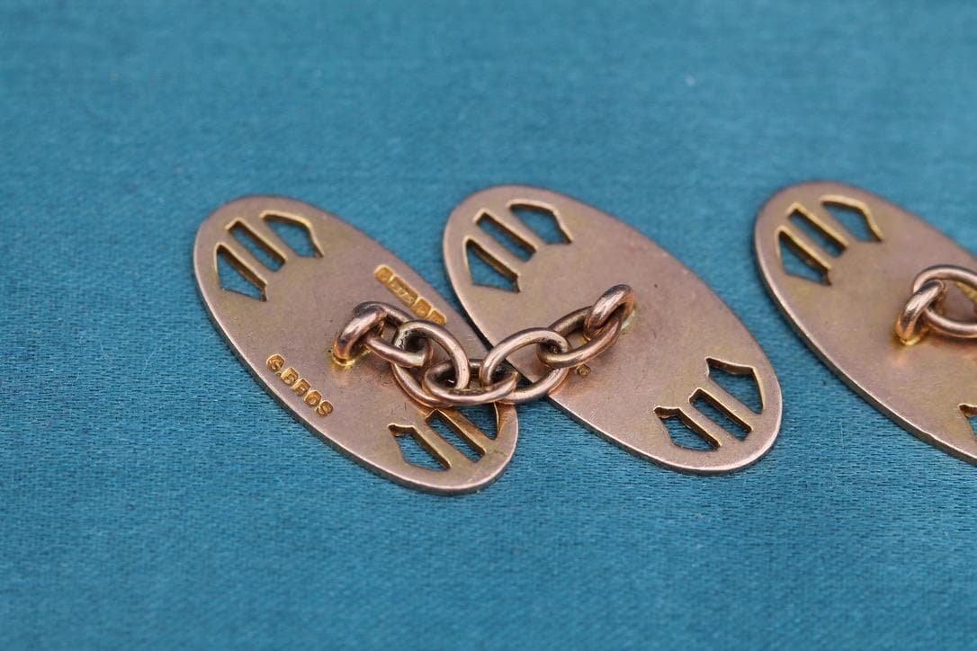 Antique 9ct Rose Gold Swallow Cufflinks, 1926