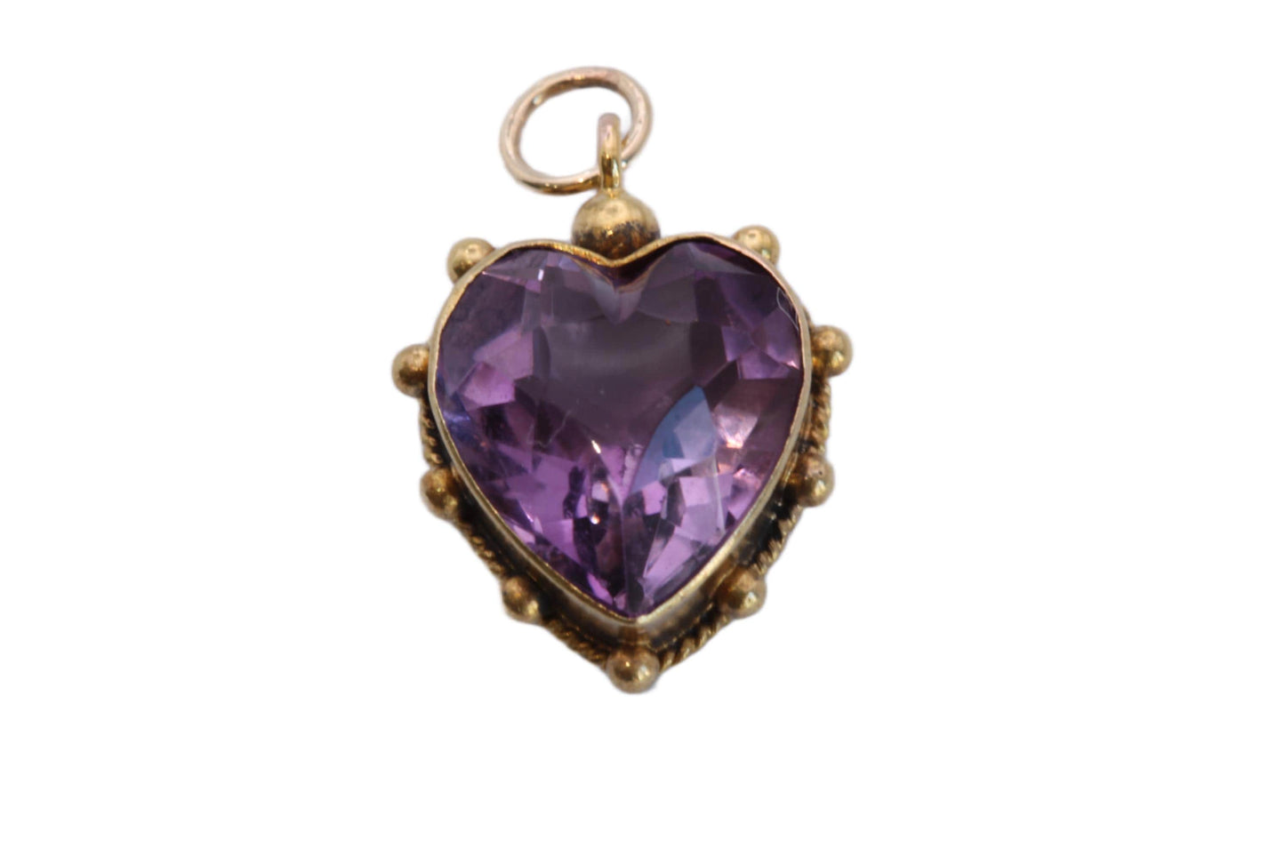 Antique 15ct Gold Heart Amethyst Pendant Charm
